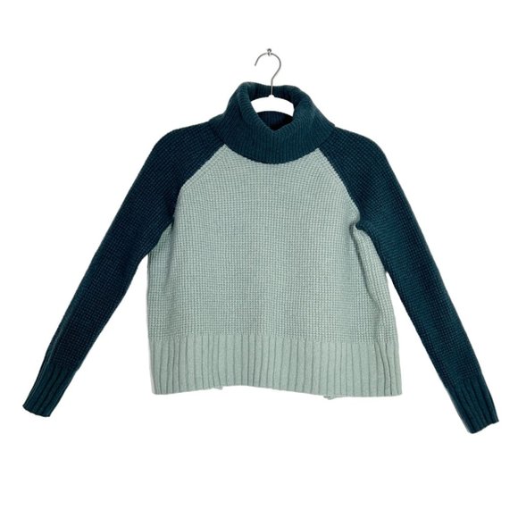 Madewell Colorblock Eastbrook Turtleneck Cross-Back Sweater in Green - Sz XXS - Picture 2 of 9